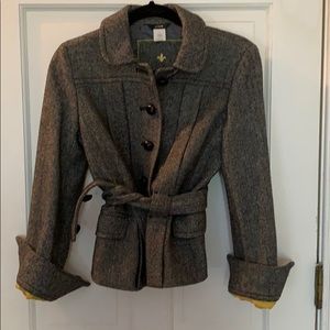J. Crew 100% wool belted herringbone jacket